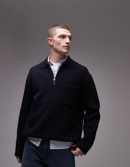 ARKET half zip oversized wool jumper in navy ASOS