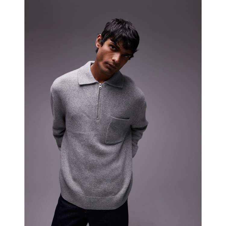 ARKET half zip oversized wool polo jumper in in grey | ASOS