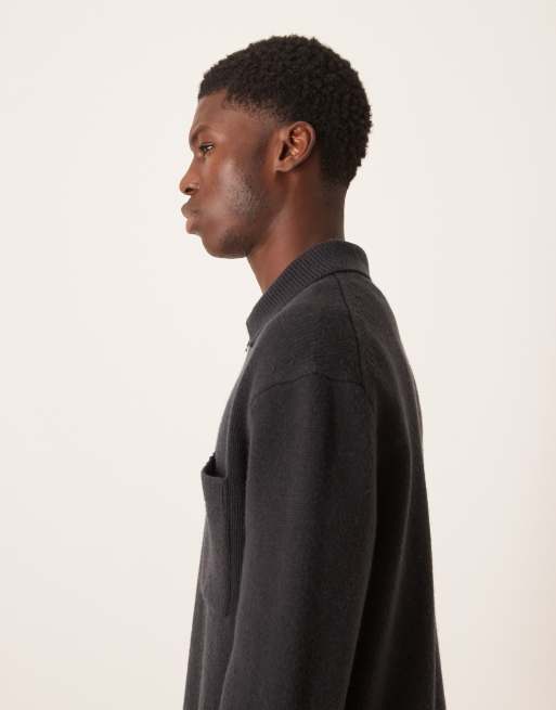 ARKET half zip oversized wool polo jumper in washed black, 4 of 5