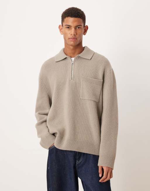 ARKET half zip oversized wool polo sweater in washed beige