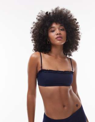 Haut de bikini à volants avec encolure carrée à assortir - Bleu foncé-Bleu marine 40