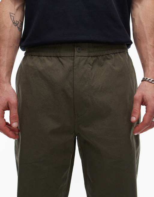ARKET heavy poplin pants with button front in khaki, 4 of 5