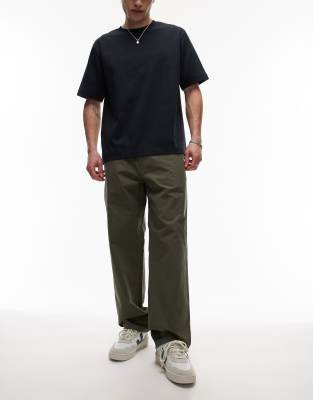 Arket ARKET heavy poplin trouser with button front in khaki-Green