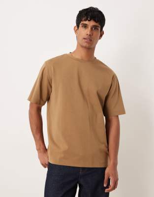 Arket ARKET heavyweight interlock oversized fit short sleeve t-shirt in brown in a scuba-style fabric