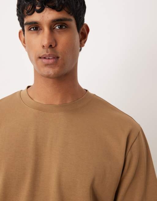 ARKET heavyweight interlock oversized fit short sleeve t-shirt in brown in a scuba-style fabric, 5 of 5