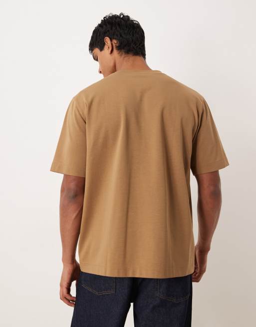 ARKET heavyweight interlock oversized fit short sleeve t-shirt in brown scuba-style fabric, 3 of 5