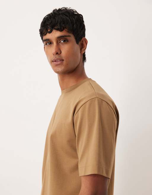 ARKET heavyweight interlock oversized fit short sleeve t-shirt in brown scuba-style fabric, 4 of 5