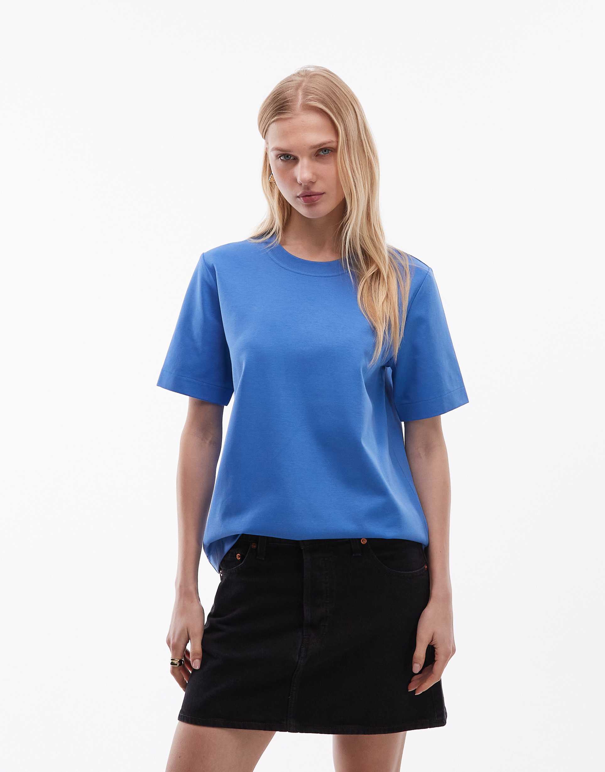arket heavyweight jersey boxy t-shirt in blue
