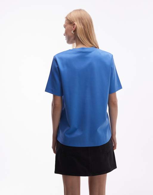 ARKET heavyweight jersey boxy t-shirt in blue, 4 of 4