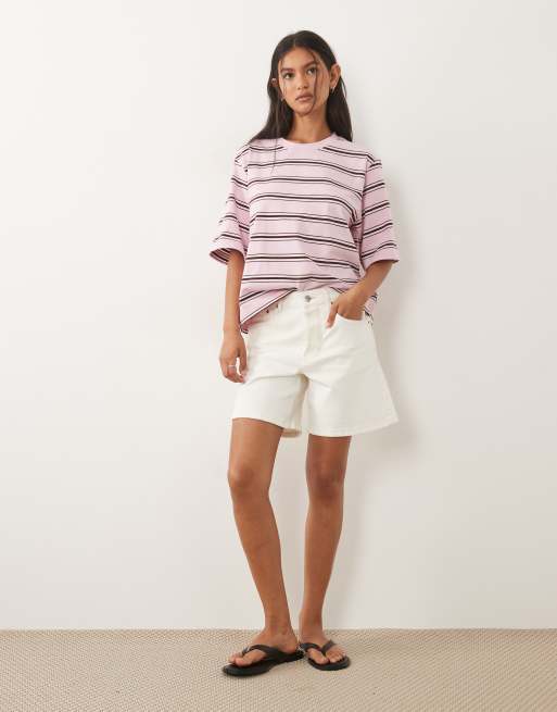 ARKET heavyweight jersey boxy t-shirt in pink stripe, 3 of 4