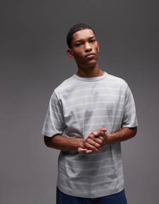heavyweight jersey oversized T-shirt in gray with white stripes-Green
