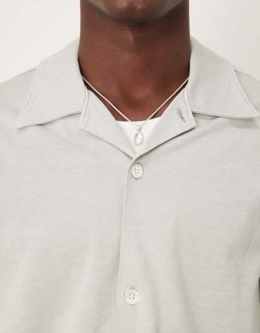ARKET heavyweight jersey short sleeve shirt in light turquoise blue, 3 of 4