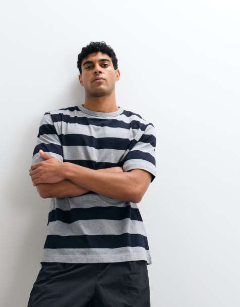 ARKET heavyweight jersey T-shirt in gray stripe - view 1