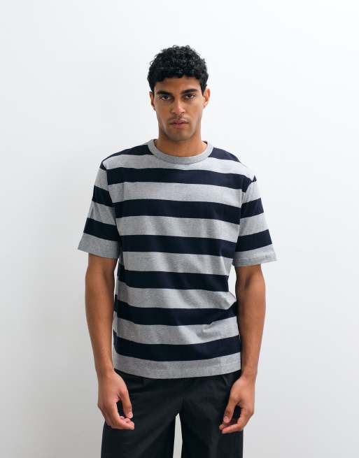 ARKET heavyweight jersey T-shirt in gray stripe, 5 of 5