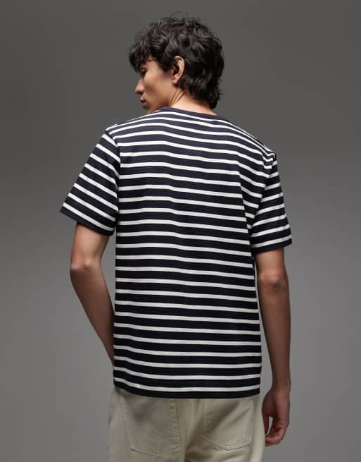 ARKET heavyweight oversized T-shirt in blue and white stripes, 3 of 5