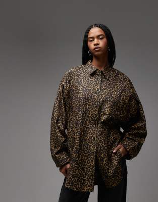 ARKET - Hemd aus schwerem Material mit Leopardenmuster und Fledermausärmeln-Brown