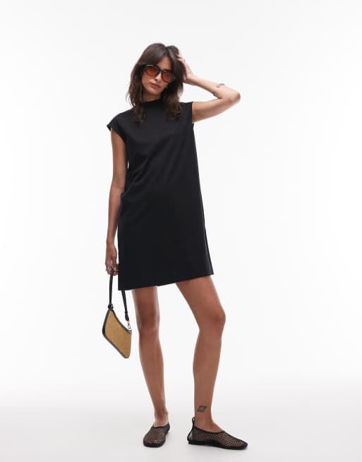 ARKET high neck cap sleeve mini dress in black