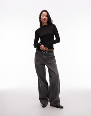 Arket High Neck Jersey Top With Lockstitch Stitched Raglan Sleeves In Black