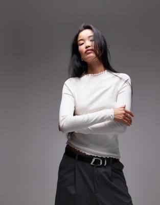 Arket High Neck Jersey Top With Lockstitch Stitched Raglan Sleeves In White