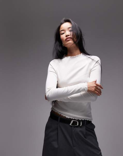 ARKET high neck jersey top with lockstitch stitched raglan sleeves in white - view 1