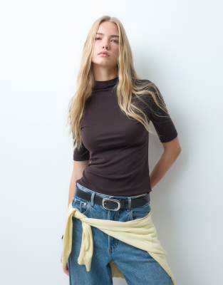 Arket High Neck Ribbed Top In Black