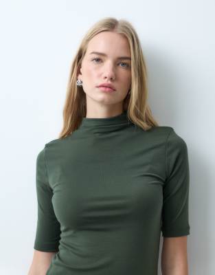 Arket High Neck Ribbed Top In Green