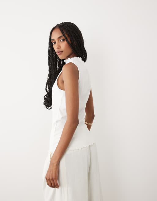 ARKET high neck sleeveless crinkle top in white, 4 of 4