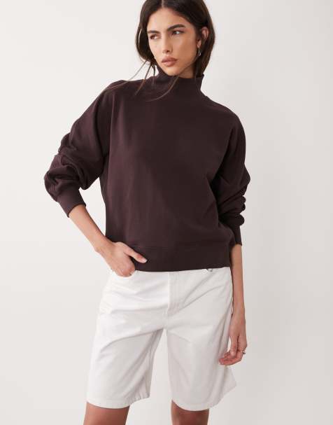 ARKET high neck sweatshirt with deep cuff in dark brown - view 1