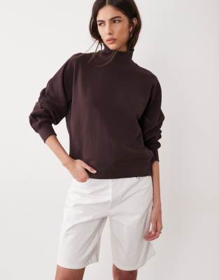 Arket High Neck Sweatshirt With Deep Cuffs In Black