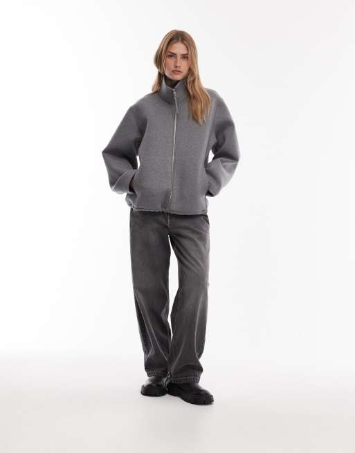 ARKET high neck zip up jacket in scuba-style fabric in grey