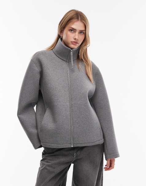 ARKET high neck zip up jacket in scuba-style fabric in grey