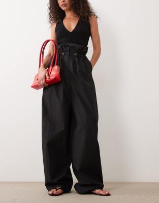 ARKET high paper bag waist cotton pants in black