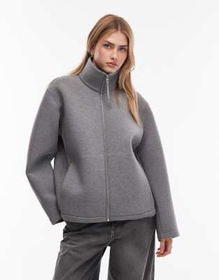 ARKET - Hochgeschlossene Jacke aus neoprenartigem Stoff in Grau mit Reißverschluss