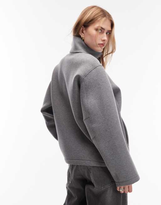 ARKET – Hochgeschlossene Jacke aus neoprenartigem Stoff in Grau mit Reißverschluss, 3 von 4