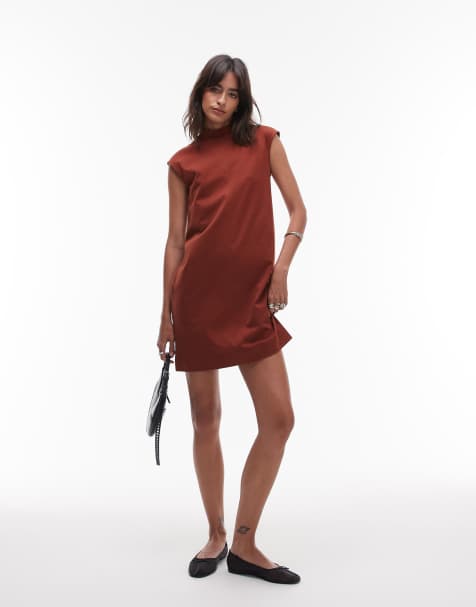 ARKET – Hochgeschlossenes Minikleid in Rost mit Kappärmeln - view 1