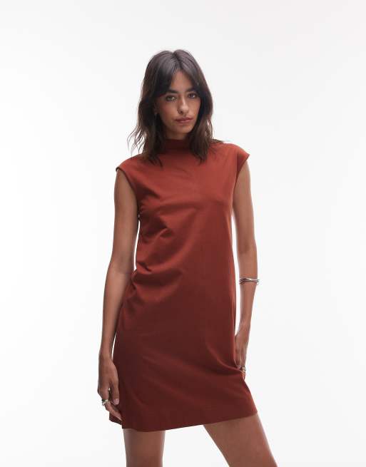 ARKET – Hochgeschlossenes Minikleid in Rostrot aus reiner Baumwolle mit Kappärmeln, 2 von 4