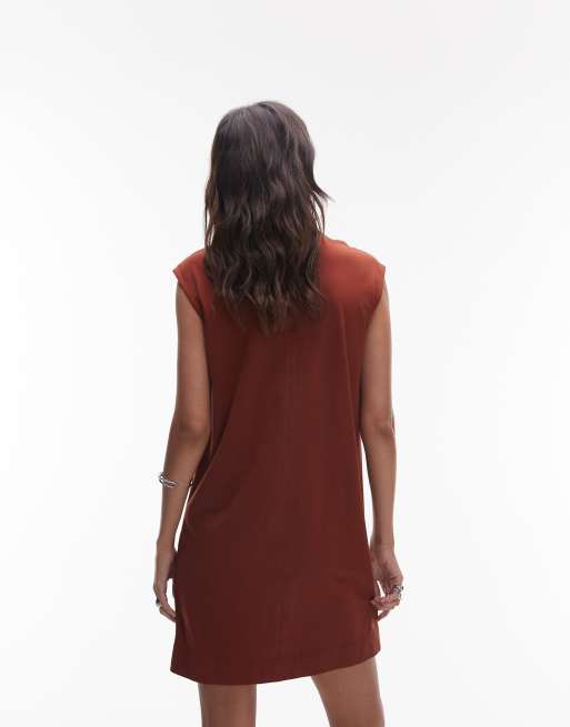 ARKET – Hochgeschlossenes Minikleid in Rostrot aus reiner Baumwolle mit Kappärmeln, 3 von 4