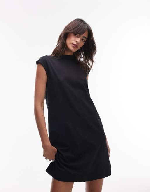 ARKET – Hochgeschlossenes Minikleid in Schwarz aus reiner Baumwolle mit Kappärmeln, 3 von 4