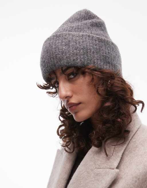 ARKET – Hochwertige Strickmütze aus Alpaka-Wollmix in Grau mit doppeltem Umschlag