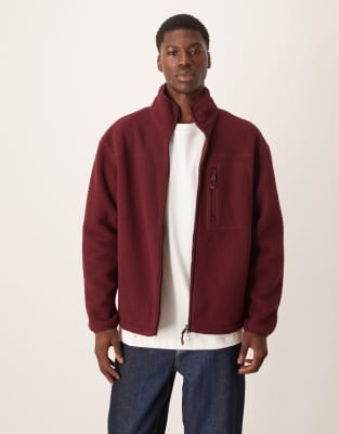 Jacke aus Fleece-Flor in Burgunderrot mit Zwei-Wege-Reißverschluss und Tasche vorne Rot M