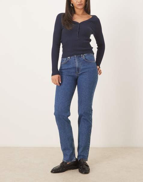 ARKET Jade stretch full length slim leg jeans in midwash blue