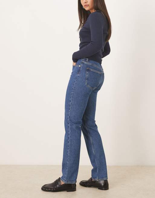 ARKET Jade stretch full length slim leg jeans in rinse mid wash blue, 3 of 5