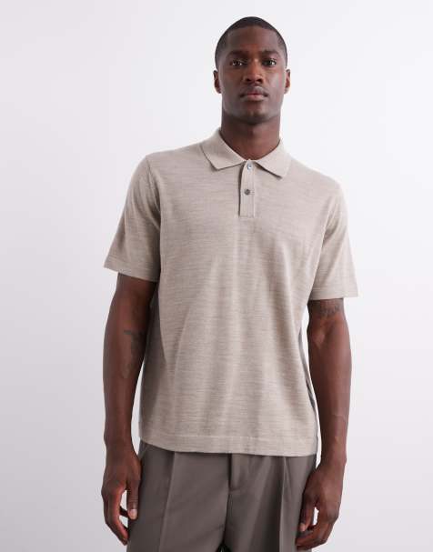 ARKET merino wool knitted  short sleeve polo shirt in light beige