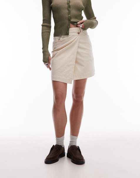 ARKET cord wrap mini skirt in light beige