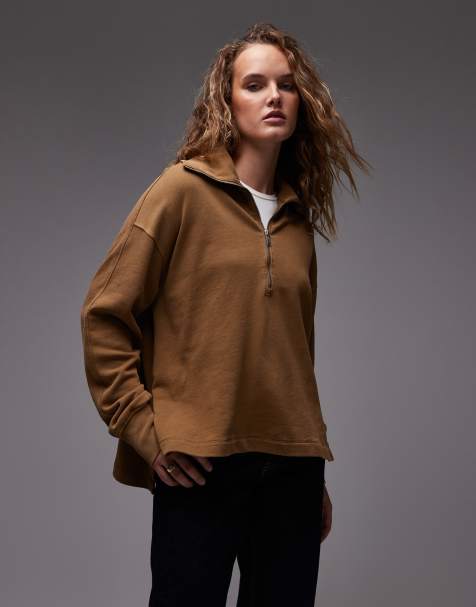 ARKET pure cotton half zip sweater in light brown