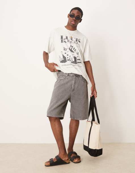 ARKET mid waist regular fit denim shorts in washed grey