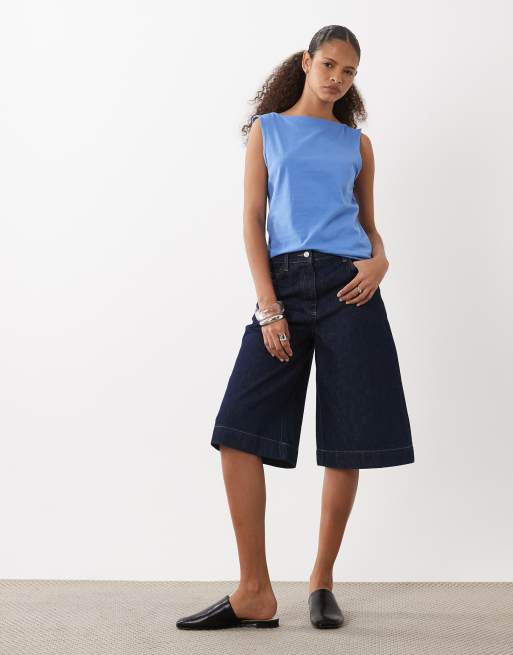 ARKET jersey boat neck tank top in mid blue | ASOS