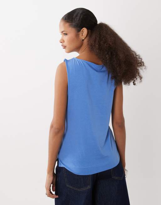 ARKET jersey boat neck tank top in mid blue | ASOS