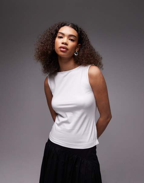 ARKET jersey boat neck tank top in white - view 1