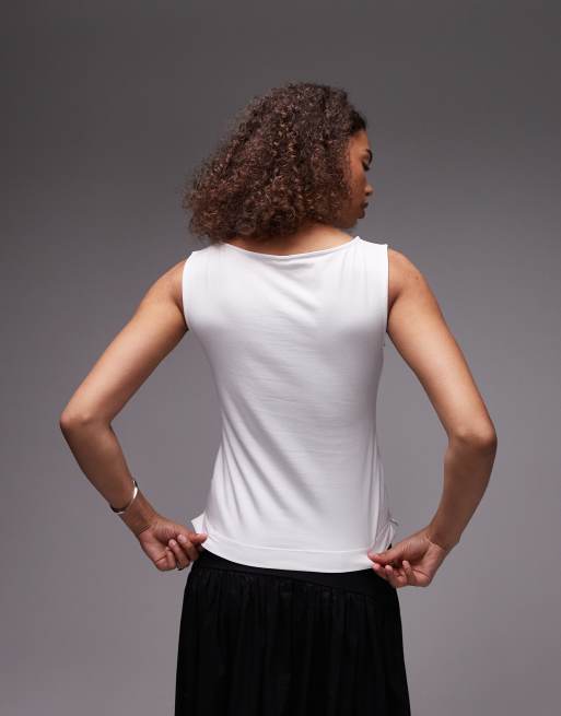 ARKET jersey boat neck tank top in white | ASOS